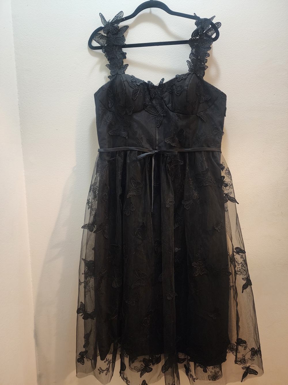 Black Butterfly Appliqué Tulle Dress